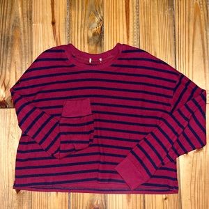 Red and black striped long sleeve cropped shirt